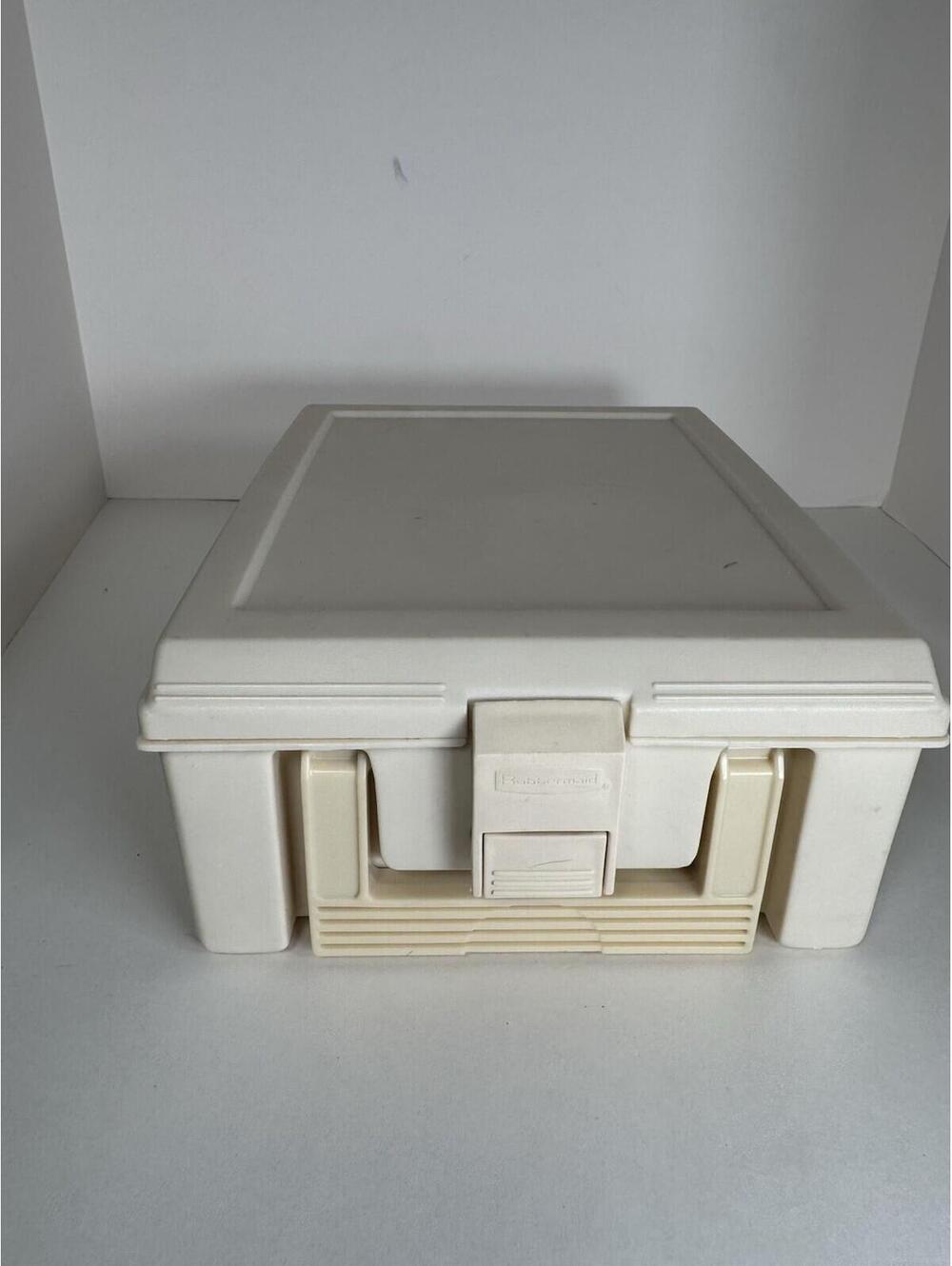 Rubbermaid Check File Storage Boxes 0185 Almond Portable Handle Vintage